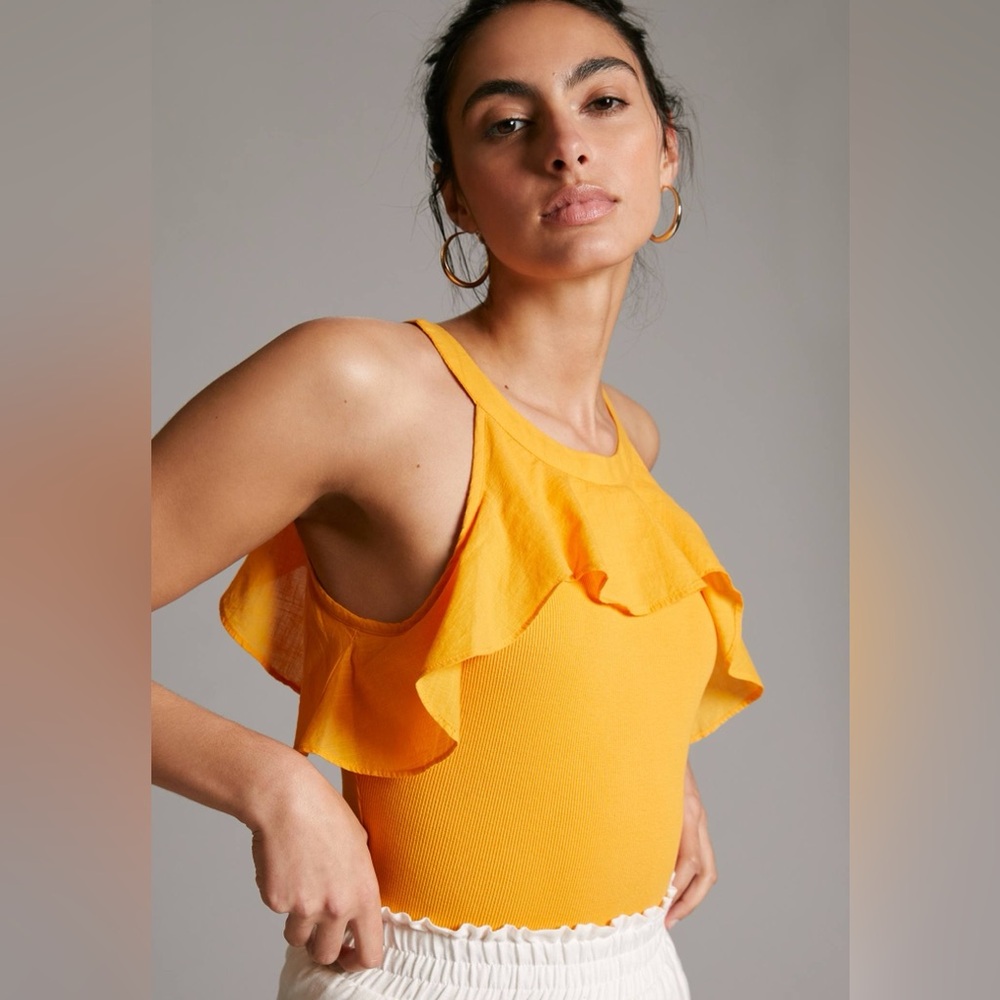 Maeve by Anthropologie Ruffled Rib Halter Tank